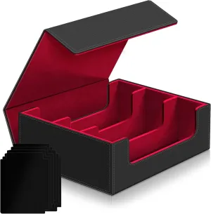 Card Deck Case for Trading Cards,Card Storage Box Holds 1800  Single Sleeved Cards,PU Leather Magnetic Closure Commander Card Boxes Magic Card Holders Fit for Game Cards and Sport Cards (Black&Red)