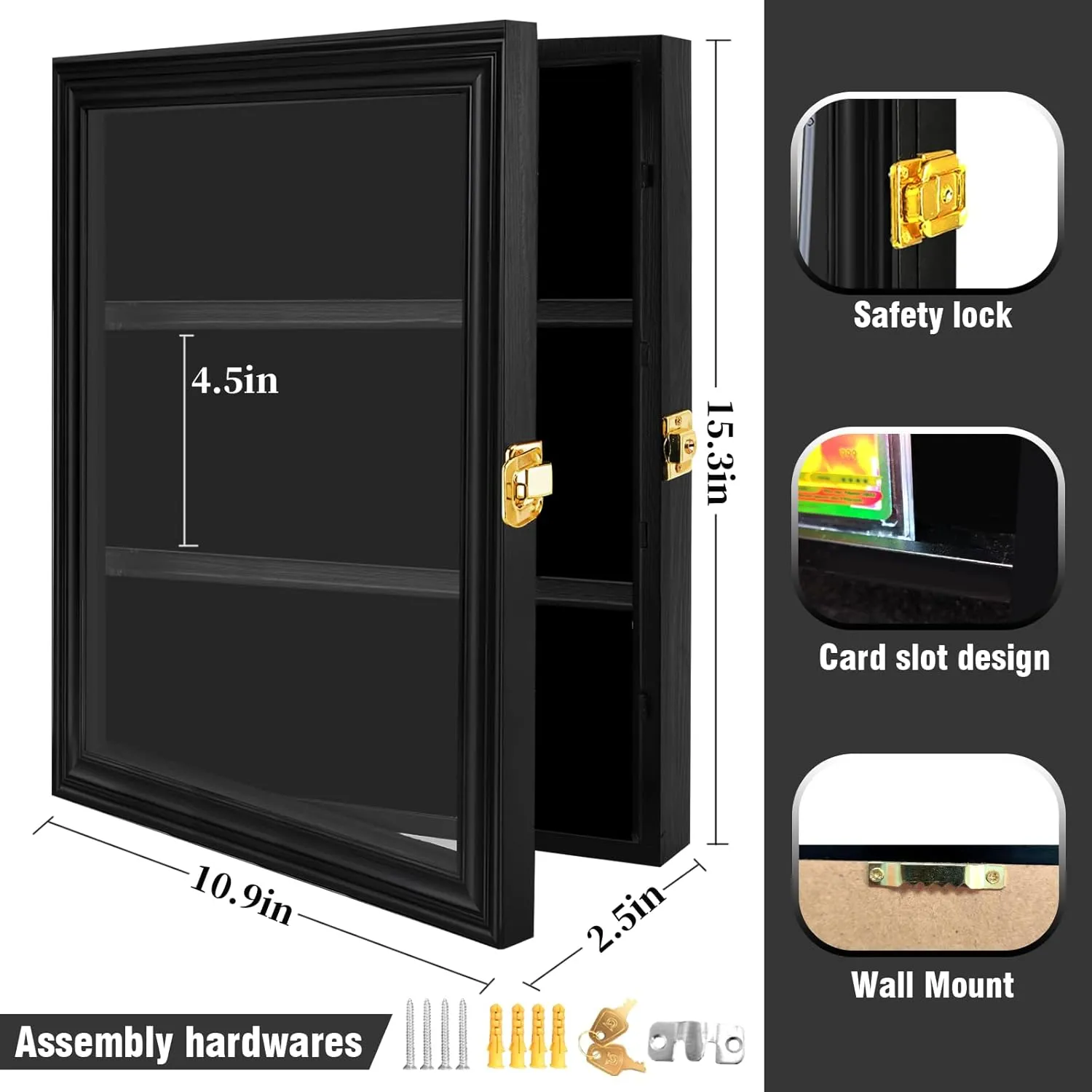 Card Display Case,Sports Card Display case with 9Pack 35PT Magnetic Card Holder,Baseball Card Display Case,Lockable Wall Cabinet for Basketball,Football,Hockey,Pokemon,MTG,Yugioh