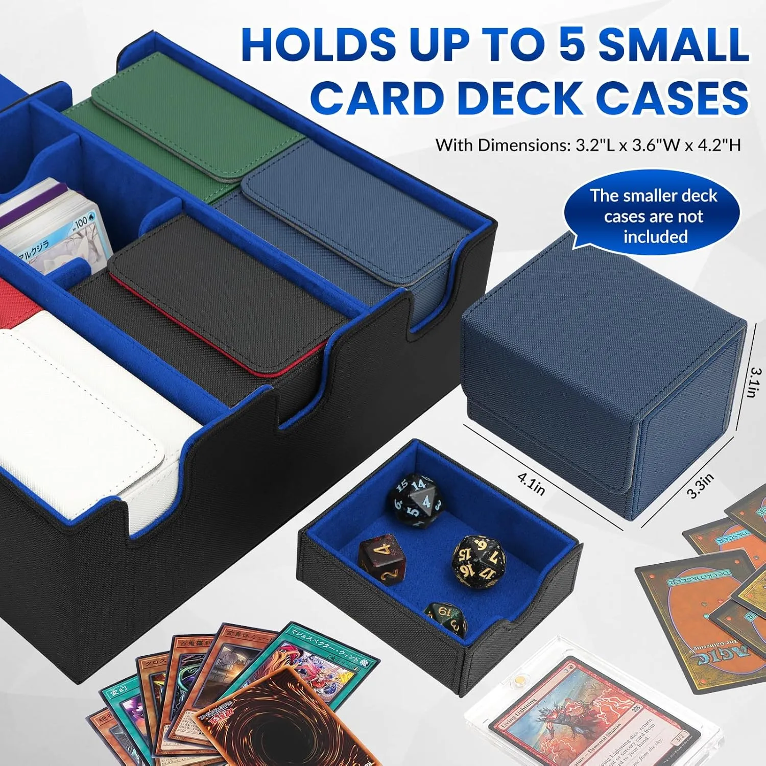 Card Storage Box for Trading Cards, Holds 5 MTG Decks Card Box or 2200  Cards, Leather Magnetic Closure TCG Storage Box for MTG, YuGiOh, Sports Cards, with 13 Card Dividers & Dice Tray