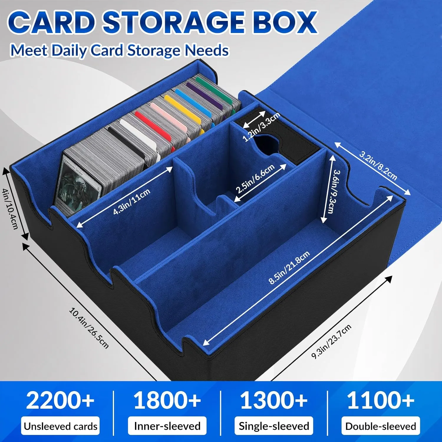 Card Storage Box for Trading Cards, Holds 5 MTG Decks Card Box or 2200  Cards, Leather Magnetic Closure TCG Storage Box for MTG, YuGiOh, Sports Cards, with 13 Card Dividers & Dice Tray