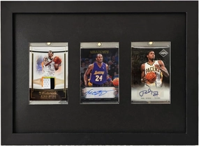 Card Display Case，12.8"x9.4" Trading Card Display Case，3 Display Case for Cards，Solid Wood HD Glass Sports Card Display Case，for Baseball，Basketball，Hockey，Wall and Tabletop Display(Black)