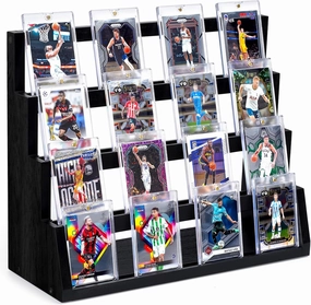 Card Display Stand, 4-Tier Trading Card Display, Wooden Graded Card Display Baseball Sports Card Display, Trading Card Display Case for Card Collection & Show (Black)