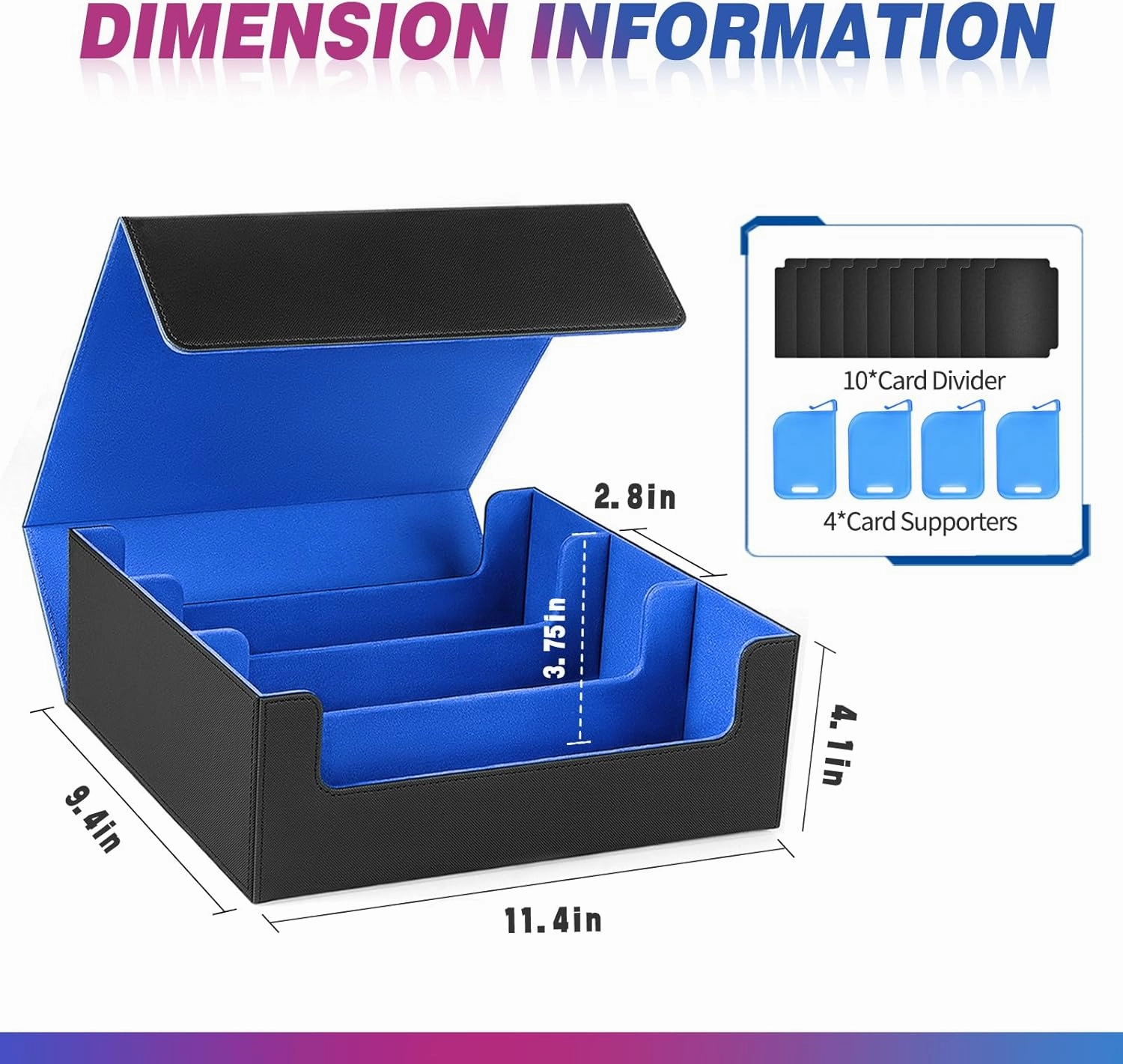 Card Storage Box For Trading Cards1800 , PU Leather Magnetic Closure Storage Box with 10PCS Divider, Card Deck Box Fit MTG, and Sport Cards (Black Purple) (Black Blue)