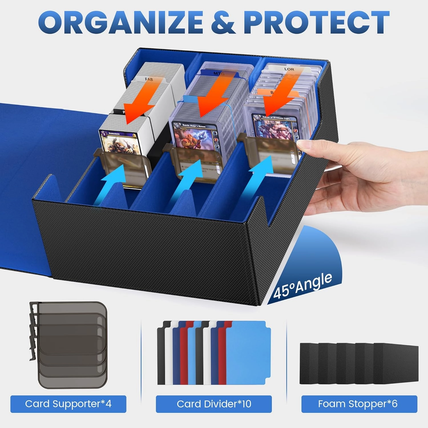 Card Storage Box For Trading Cards 1800 ,Card Deck Box With 10 Dividers,6 Foam Stoppers,4 Supporters,Commander Deck Case Fit For Toploaders,MTG,YuGiOh,TCG and Magic Cards