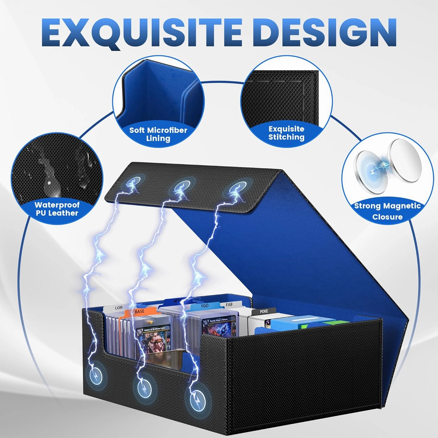 Card Storage Box For Trading Cards 1800 ,Card Deck Box With 10 Dividers,6 Foam Stoppers,4 Supporters,Commander Deck Case Fit For Toploaders,MTG,YuGiOh,TCG and Magic Cards