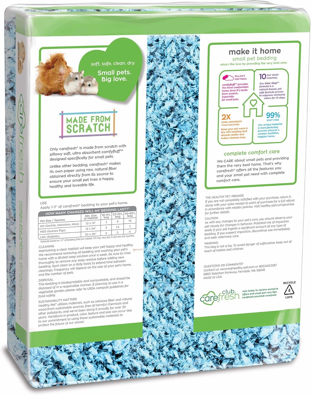 carefresh 99% Dust-Free Blue Natural Paper Small Pet Bedding with Odor Control, 50 L