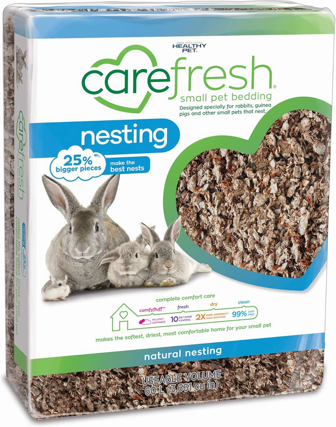 carefresh 99% Dust-Free Natural Paper Nesting Small Pet Bedding with Odor Control, 60 L