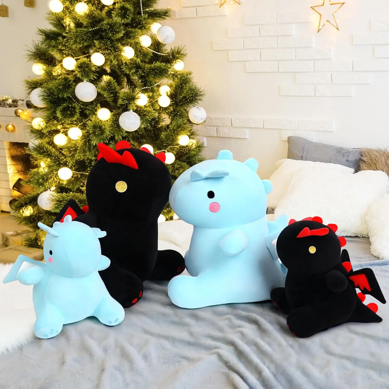 Cartoon Funny Plush Dinosaur with Wing, Soft Kids Plush Toy Pillow, Stuffed Animals Dinosaur Toy Gift for Kids and Girls (Black&Red,15.7in/40cm)