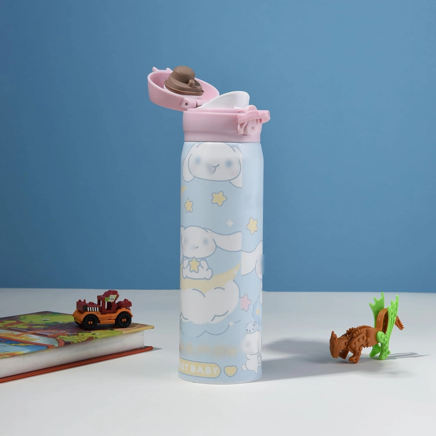 Cartoon Anime Water Bottle, 500ml Reusable Cup for Girls (blue01)