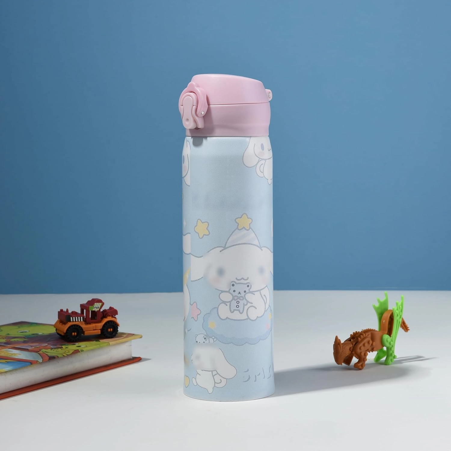 Cartoon Anime Water Bottle, 500ml Reusable Cup for Girls (blue01)