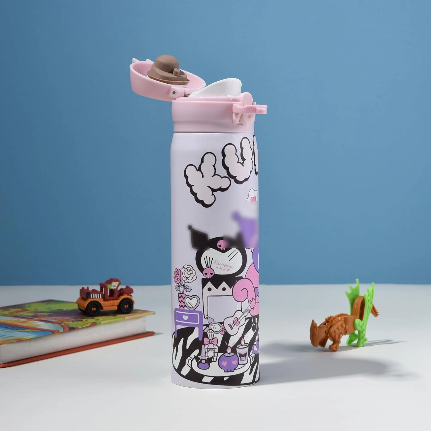 Cartoon Anime Water Bottle, 500ml Reusable Cup for Girls (purple02)