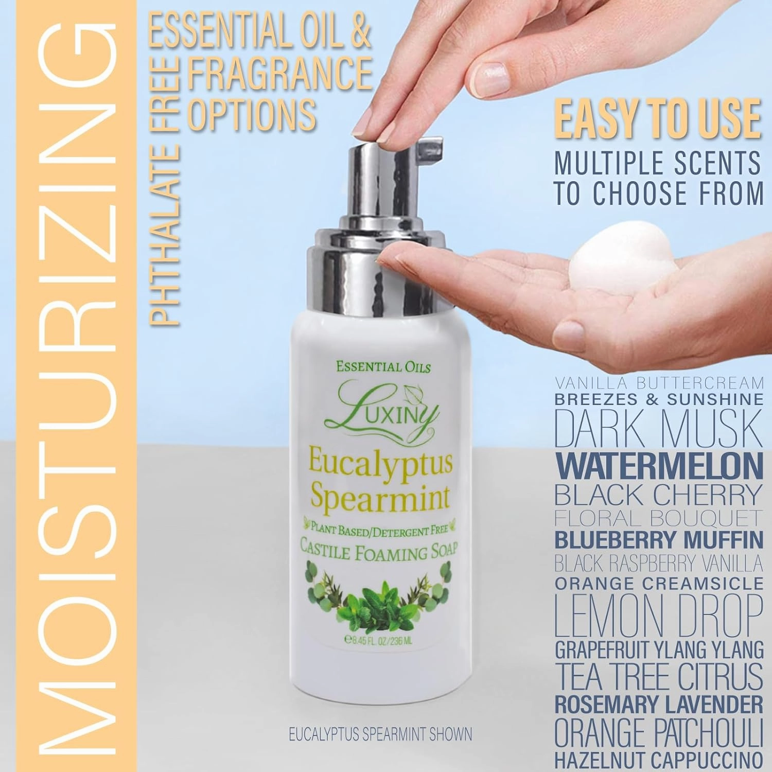 Castile soap, Liquid Foaming Hand Soap, All Natural Moisturizing Hand Wash for the Kitchen & Bathroom, Palm Oil Free, Vegan & Cruelty Free, Made in the USA, 8.45 oz., 2 Pack (Tea Tree Citrus)