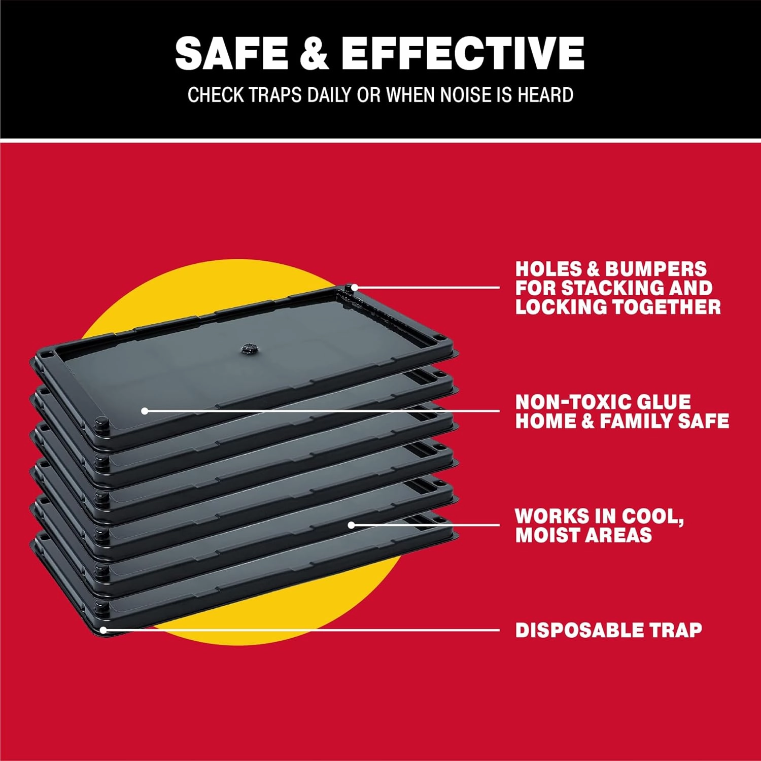 Catchmaster Rat, Snake and Mouse Traps 6Pk, Large Bulk Glue Rat Traps for Home, Pre-Scented Adhesive Plastic Tray for Inside House, Snake, Mice, & Spider Catcher, Pet Safe Pest Control