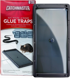 Catchmaster Rat, Snake and Mouse Traps 6Pk, Large Bulk Glue Rat Traps for Home, Pre-Scented Adhesive Plastic Tray for Inside House, Snake, Mice, & Spider Catcher, Pet Safe Pest Control