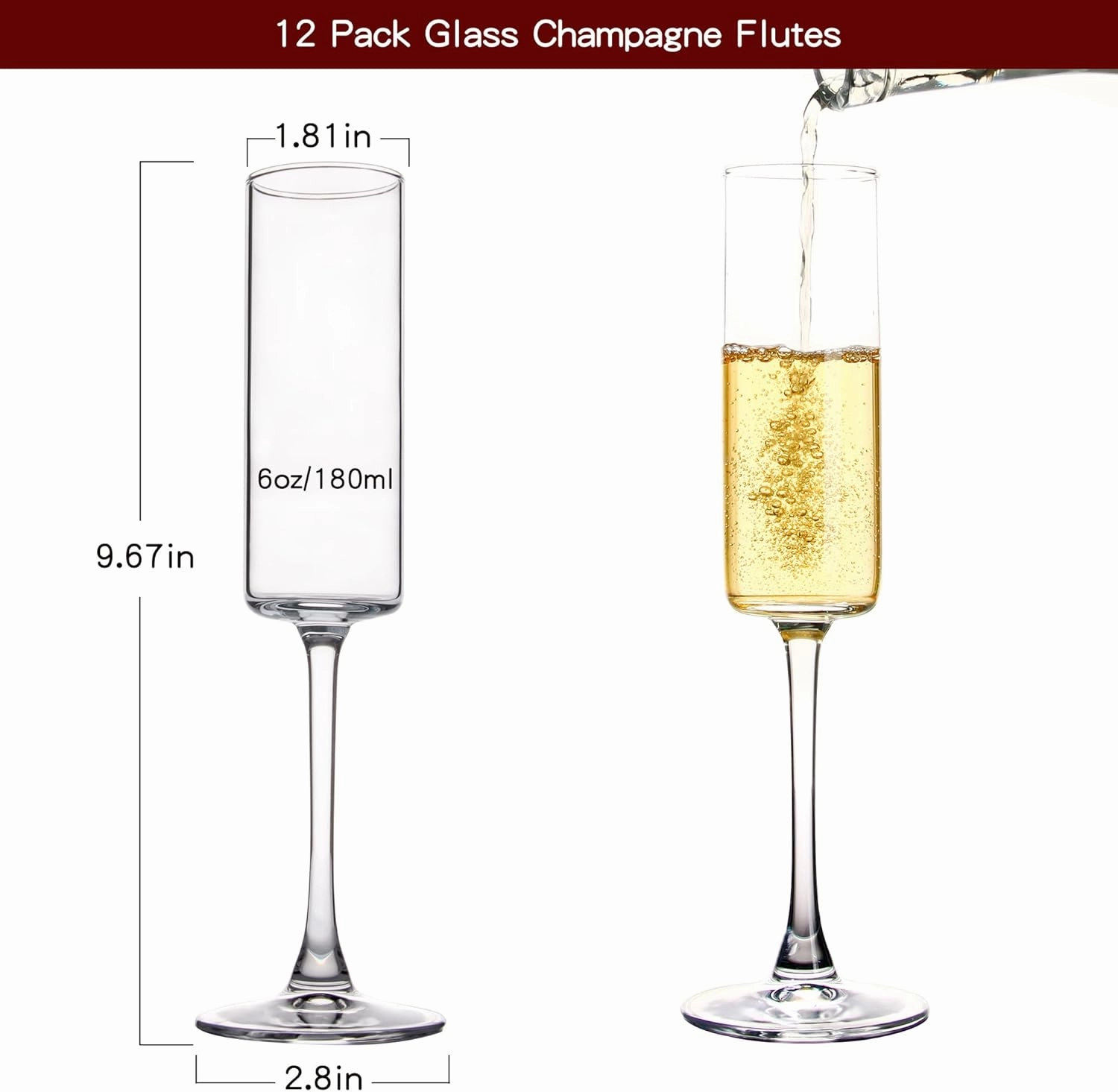 Champagne Flutes Set of 12, 6oz Classic Champagne Glasses, Sparkling Wine Glass, Stemmed Champagne Flutes for Party, Wedding and Home - Clear