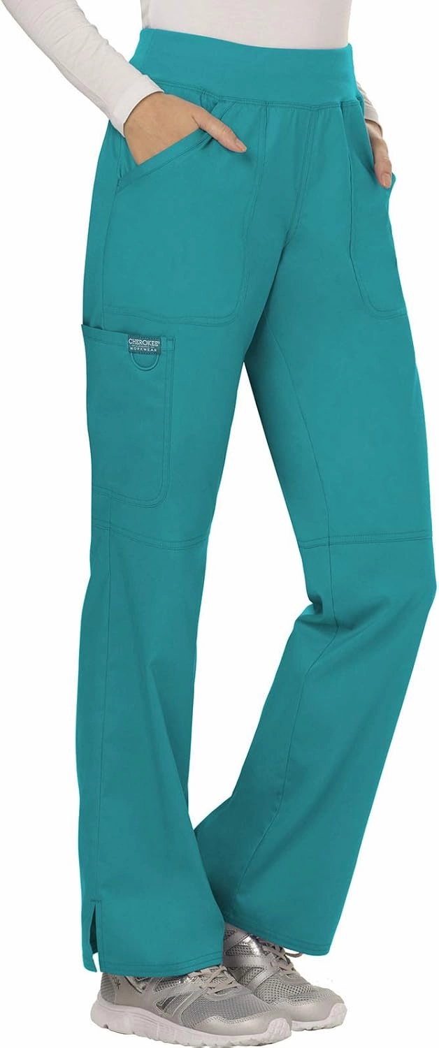 Cherokee Scrub Set For Women, Modern Classic Fit Mock Wrap Top WW610 With Mid Rise, Straight Leg Pant WW110