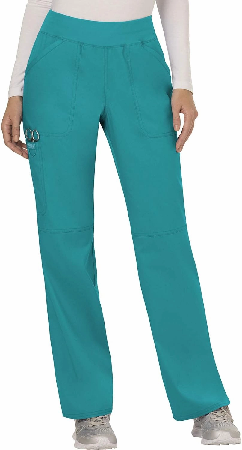Cherokee Scrub Set For Women, Modern Classic Fit Mock Wrap Top WW610 With Mid Rise, Straight Leg Pant WW110