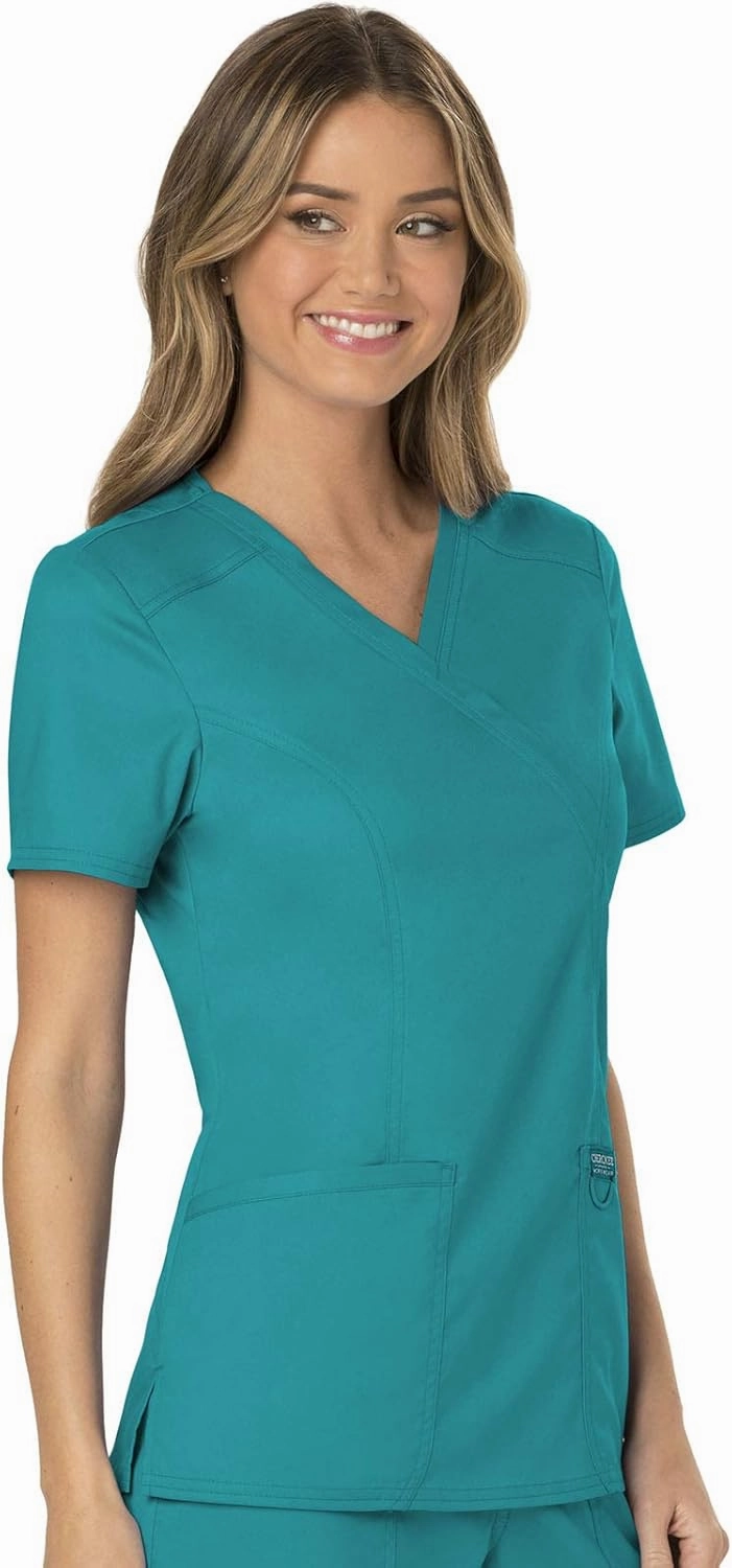 Cherokee Scrub Set For Women, Modern Classic Fit Mock Wrap Top WW610 With Mid Rise, Straight Leg Pant WW110