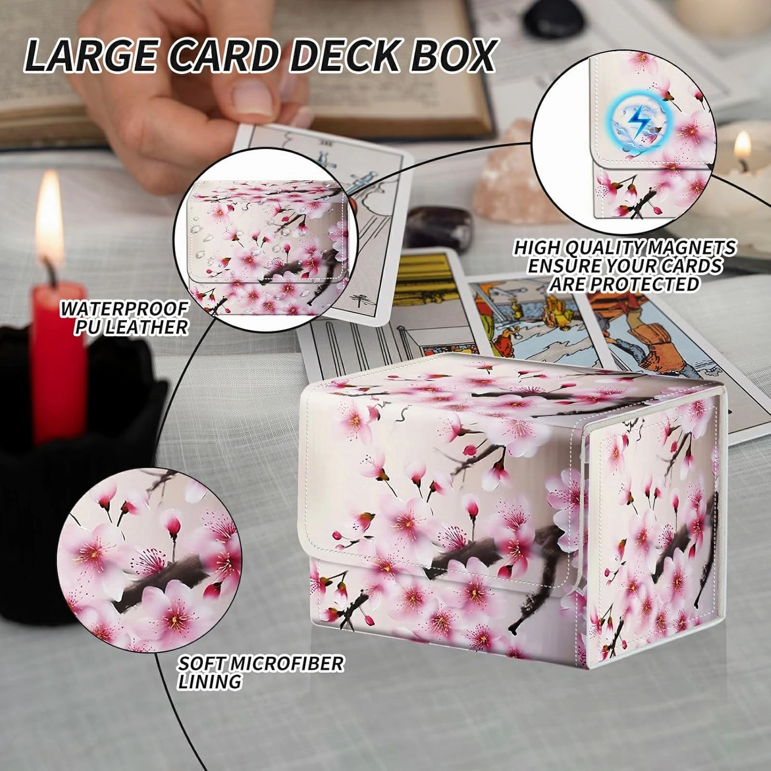 Cherry Blossom Theme Turtle Theme Card Deck Box Trading Cards with Strong Magnet Commander Deck Box Storage Magic Premium Case Cover for TCG CCG Magic Cards