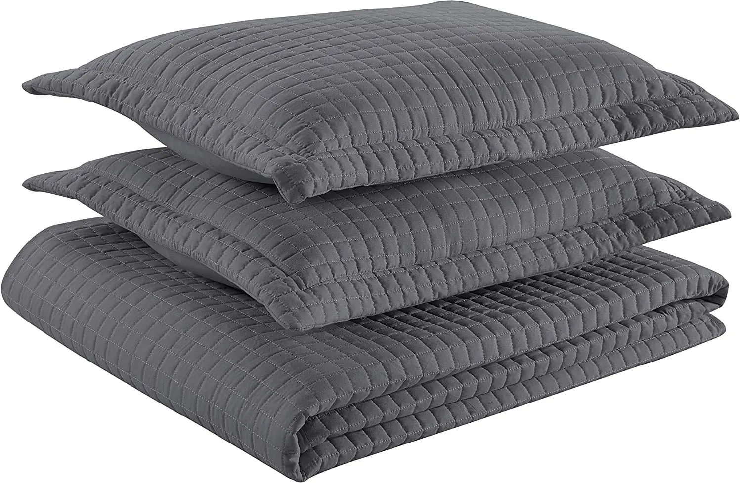 Chezmoi Collection 3-Piece Solid Modern Quilted Bedspread Coverlet Set (King, Charcoal)