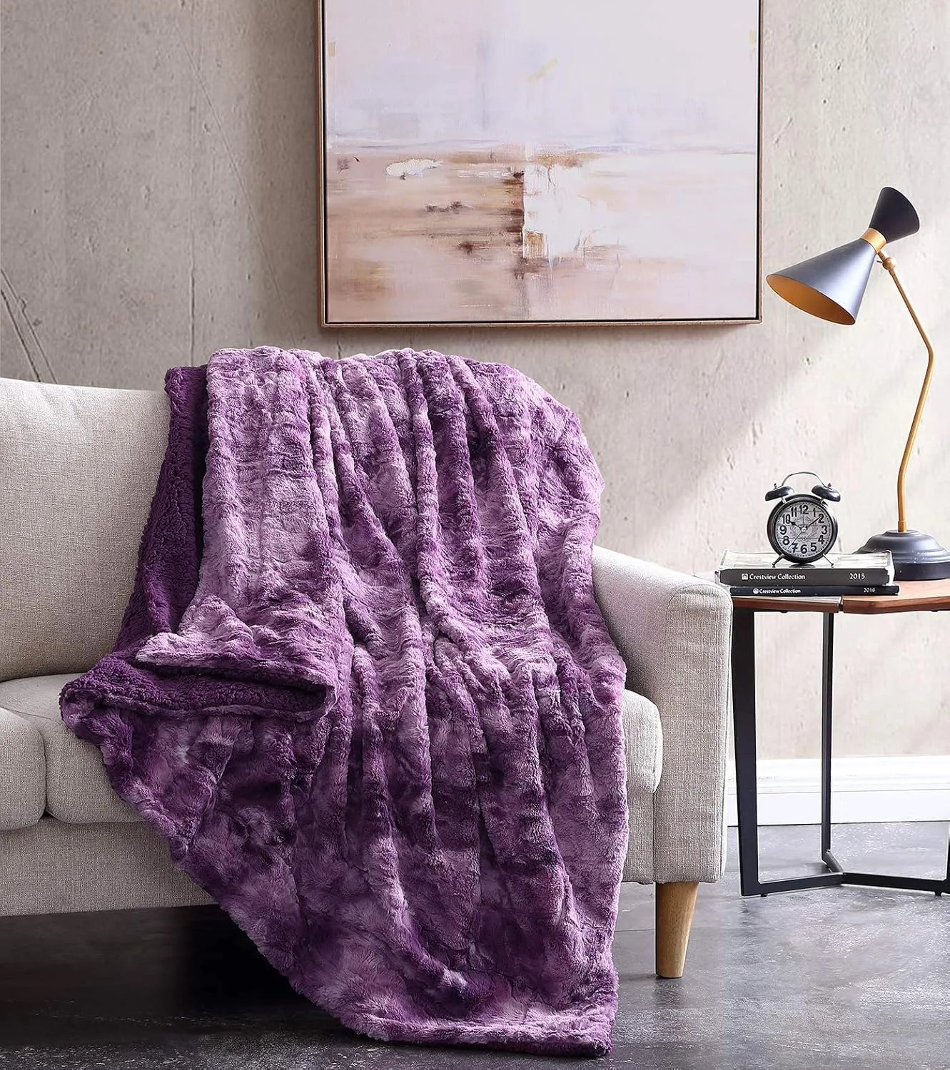 Chezmoi Collection Soft Fuzzy Faux Fur Throw Blanket - Fluffy Warm Cozy Lightweight Reversible Purple Wolf Fur Plush Sherpa Blanket, 50" x 65"