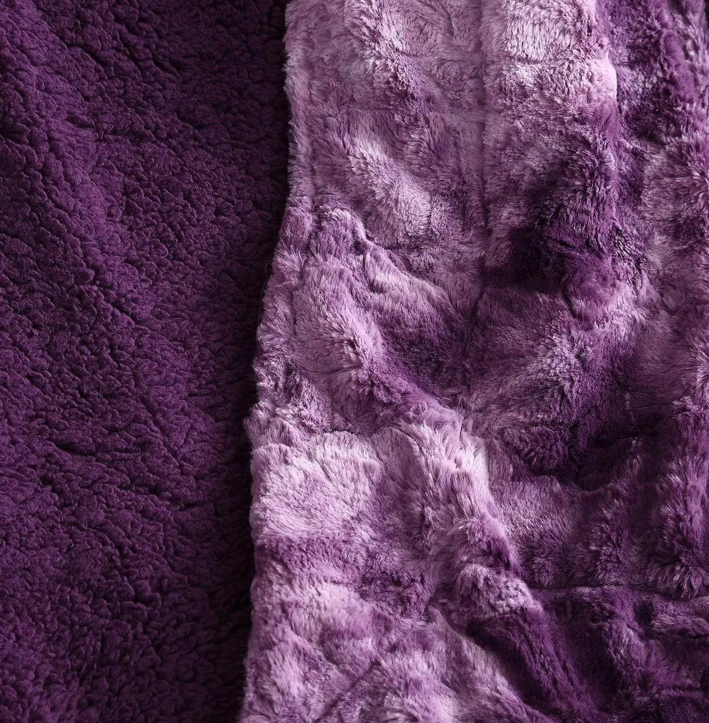Chezmoi Collection Soft Fuzzy Faux Fur Throw Blanket - Fluffy Warm Cozy Lightweight Reversible Purple Wolf Fur Plush Sherpa Blanket, 50" x 65"