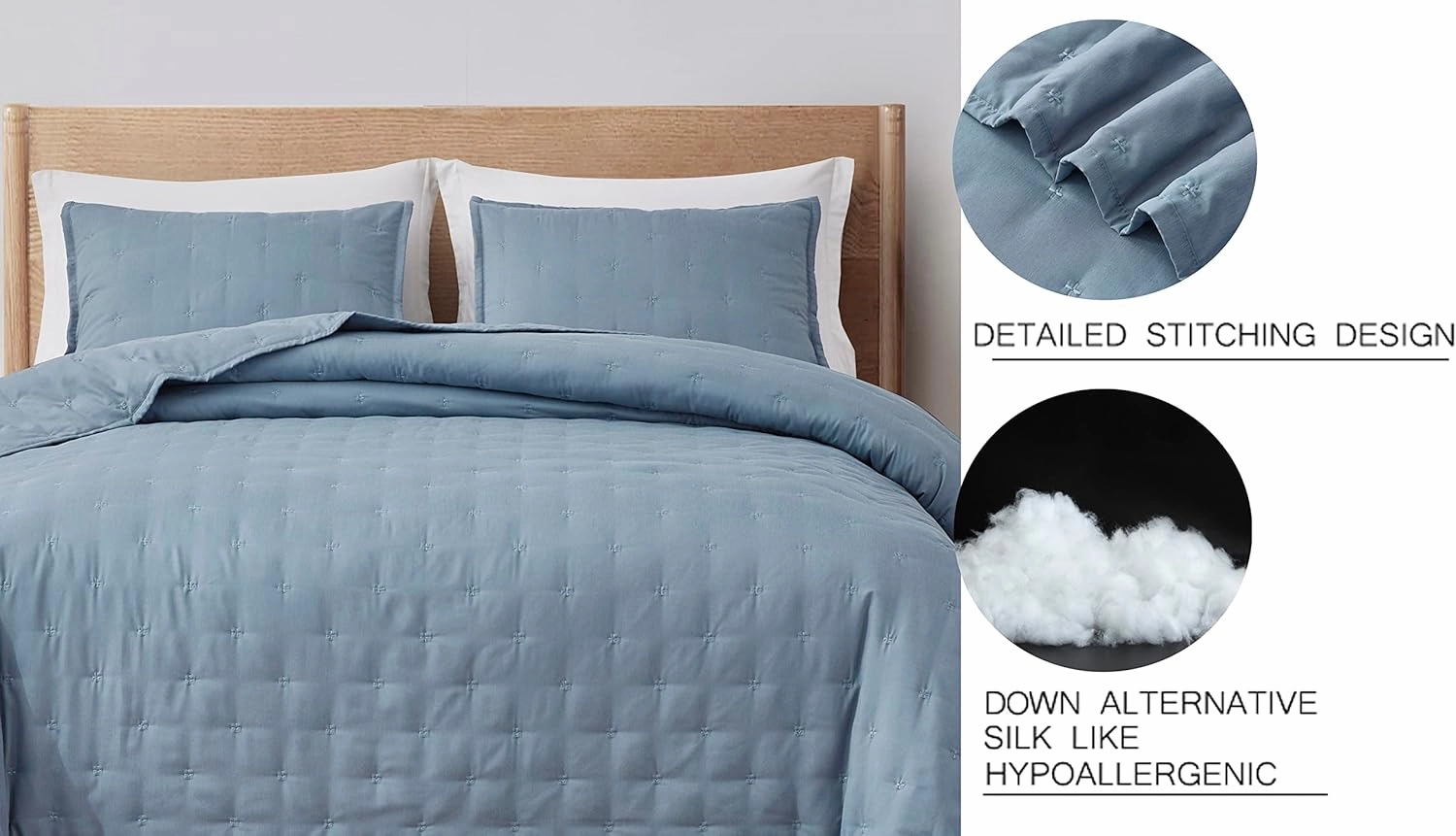 Chezmoi Collection Milo 3-Piece Soft Cooling Blend of Rayon Derived from Bamboo & Polyester Cross-Stitch Quilted Coverlet Set (King, Blue)