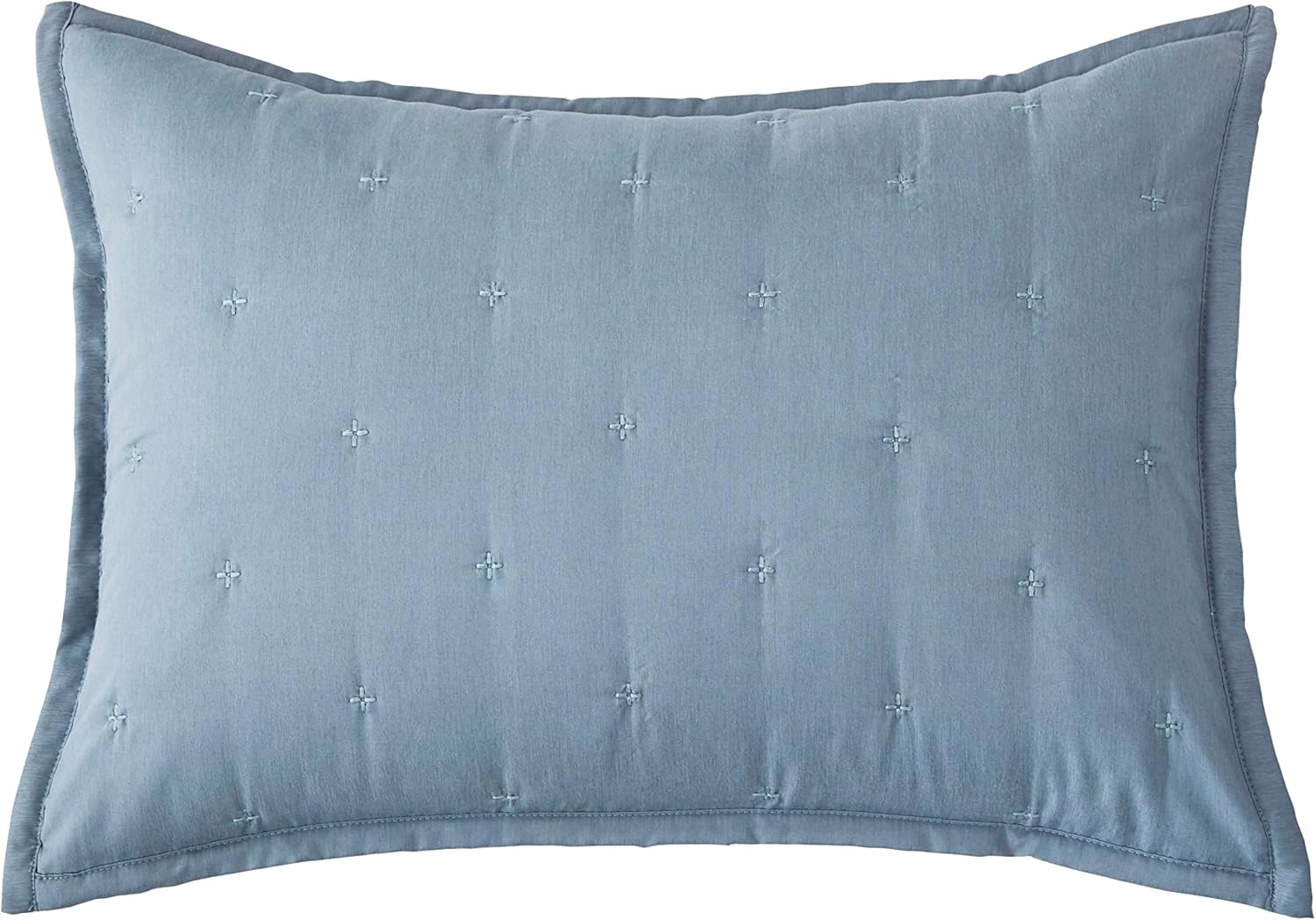 Chezmoi Collection Milo 3-Piece Soft Cooling Blend of Rayon Derived from Bamboo & Polyester Cross-Stitch Quilted Coverlet Set (King, Blue)