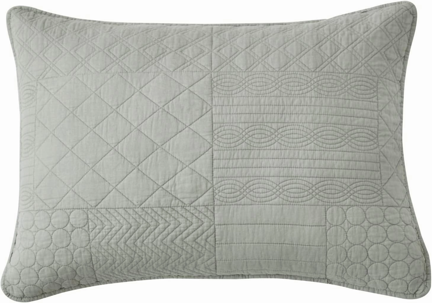 Chezmoi Collection Motley 3-Piece Classic Geometric Patchwork Embroidered Quilt Set - Pre-Washed Cotton Bedspread Coverlet Set, King Size, Gray