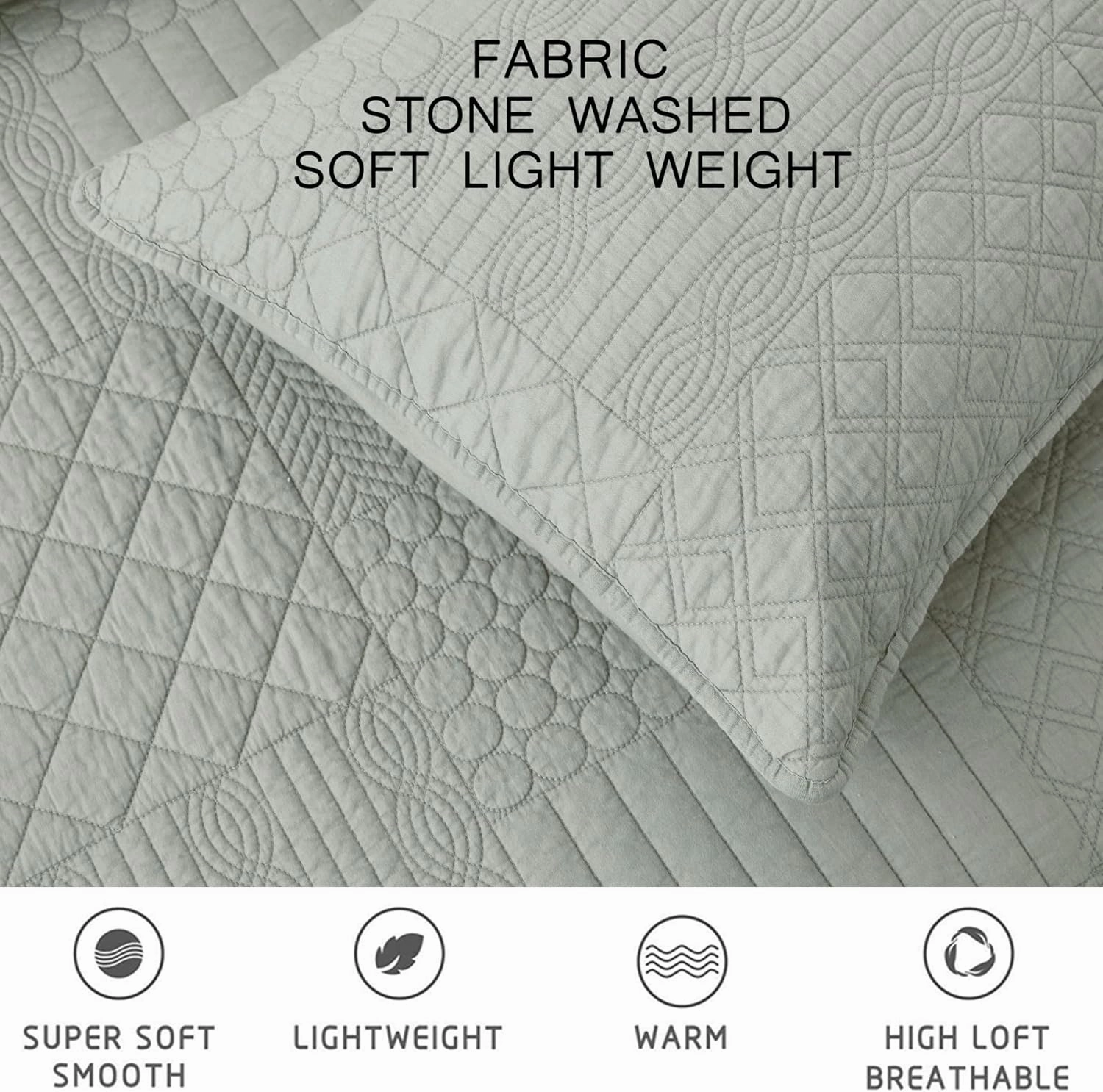 Chezmoi Collection Motley 3-Piece Classic Geometric Patchwork Embroidered Quilt Set - Pre-Washed Cotton Bedspread Coverlet Set, King Size, Gray