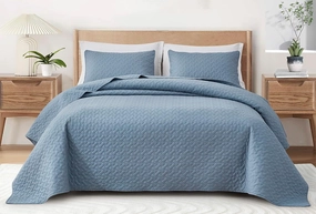 Chezmoi Collection Randall 3-Piece Soft Cooling Blend of Rayon Derived from Bamboo & Polyester Quilt Bedspread Basketweave Quilted Coverlet Set (King, Blue)
