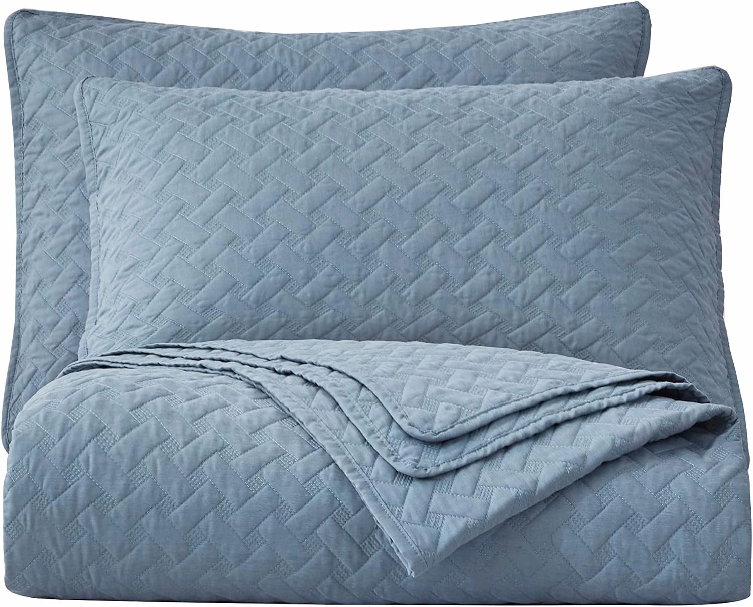 Chezmoi Collection Randall 3-Piece Soft Cooling Blend of Rayon Derived from Bamboo & Polyester Quilt Bedspread Basketweave Quilted Coverlet Set (King, Blue)