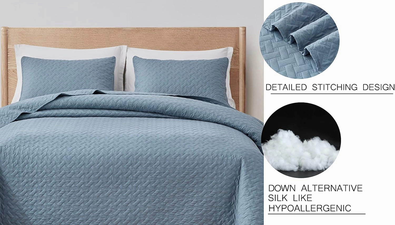 Chezmoi Collection Randall 3-Piece Soft Cooling Blend of Rayon Derived from Bamboo & Polyester Quilt Bedspread Basketweave Quilted Coverlet Set (King, Blue)