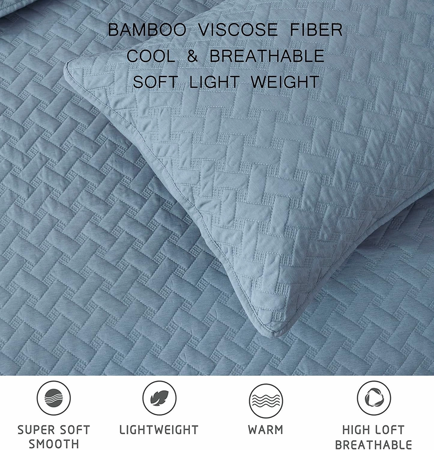 Chezmoi Collection Randall 3-Piece Soft Cooling Blend of Rayon Derived from Bamboo & Polyester Quilt Bedspread Basketweave Quilted Coverlet Set (King, Blue)