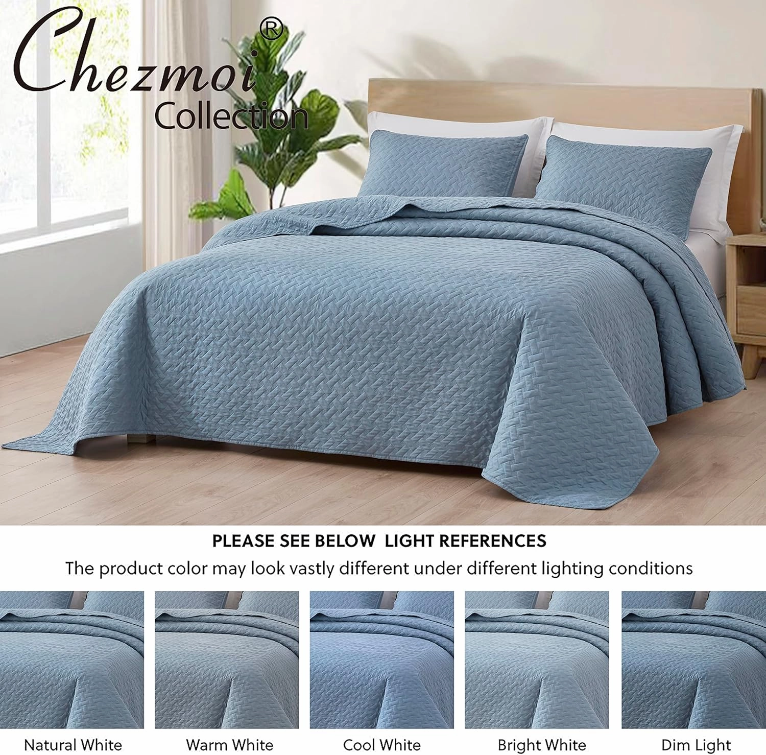 Chezmoi Collection Randall 3-Piece Soft Cooling Blend of Rayon Derived from Bamboo & Polyester Quilt Bedspread Basketweave Quilted Coverlet Set (King, Blue)