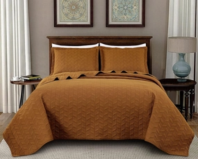 Chezmoi Collection Roswell 3-Piece 100% Cotton Quilt Set Queen Size, Spice - Geometric Striped Quilted Lightweight Vintage Washed Cotton Reversible Bedspread Set for All Season