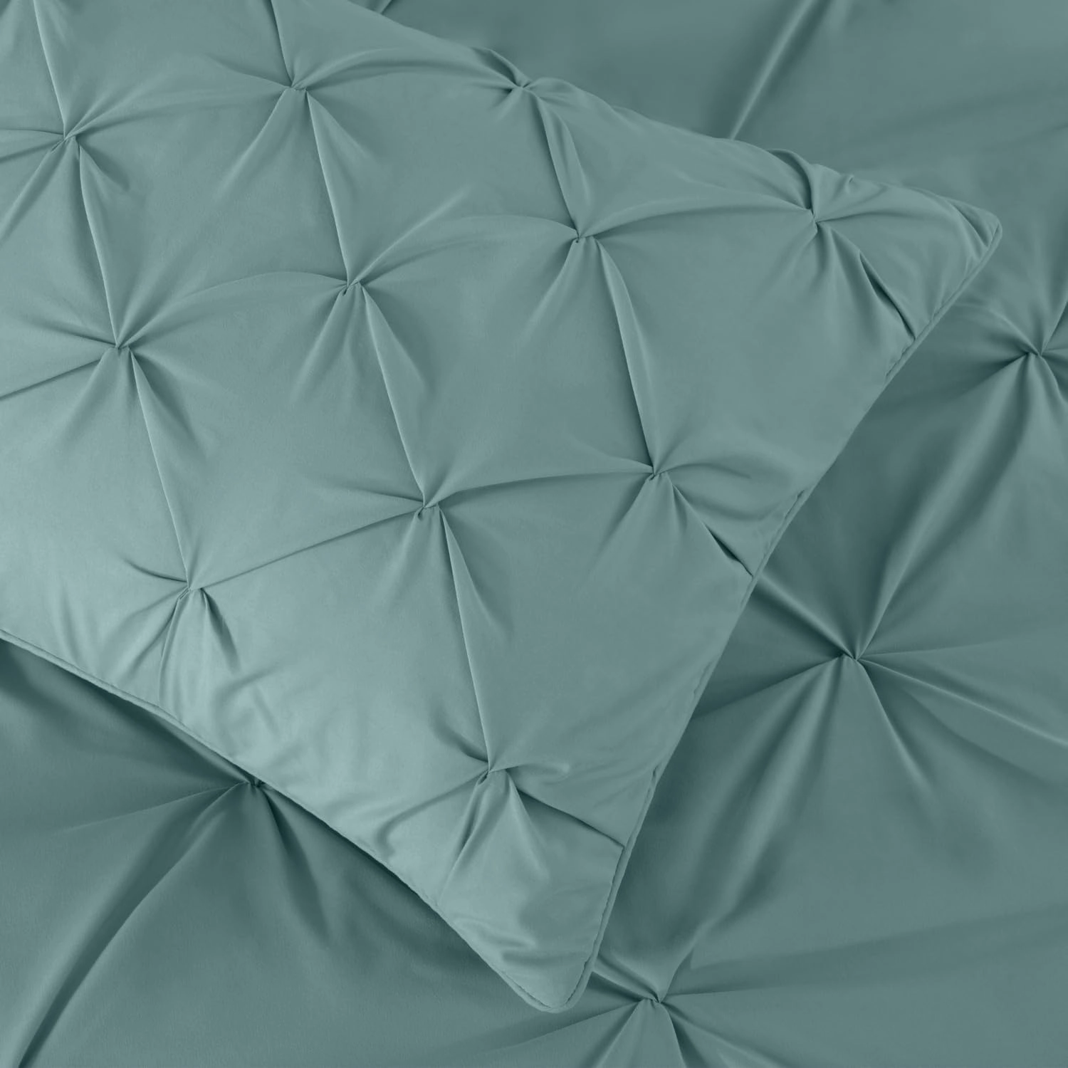 Chezmoi Collection Sydney 7-Piece Pinch Pleat Pintuck Bedding Comforter Set (King, Spa Blue)