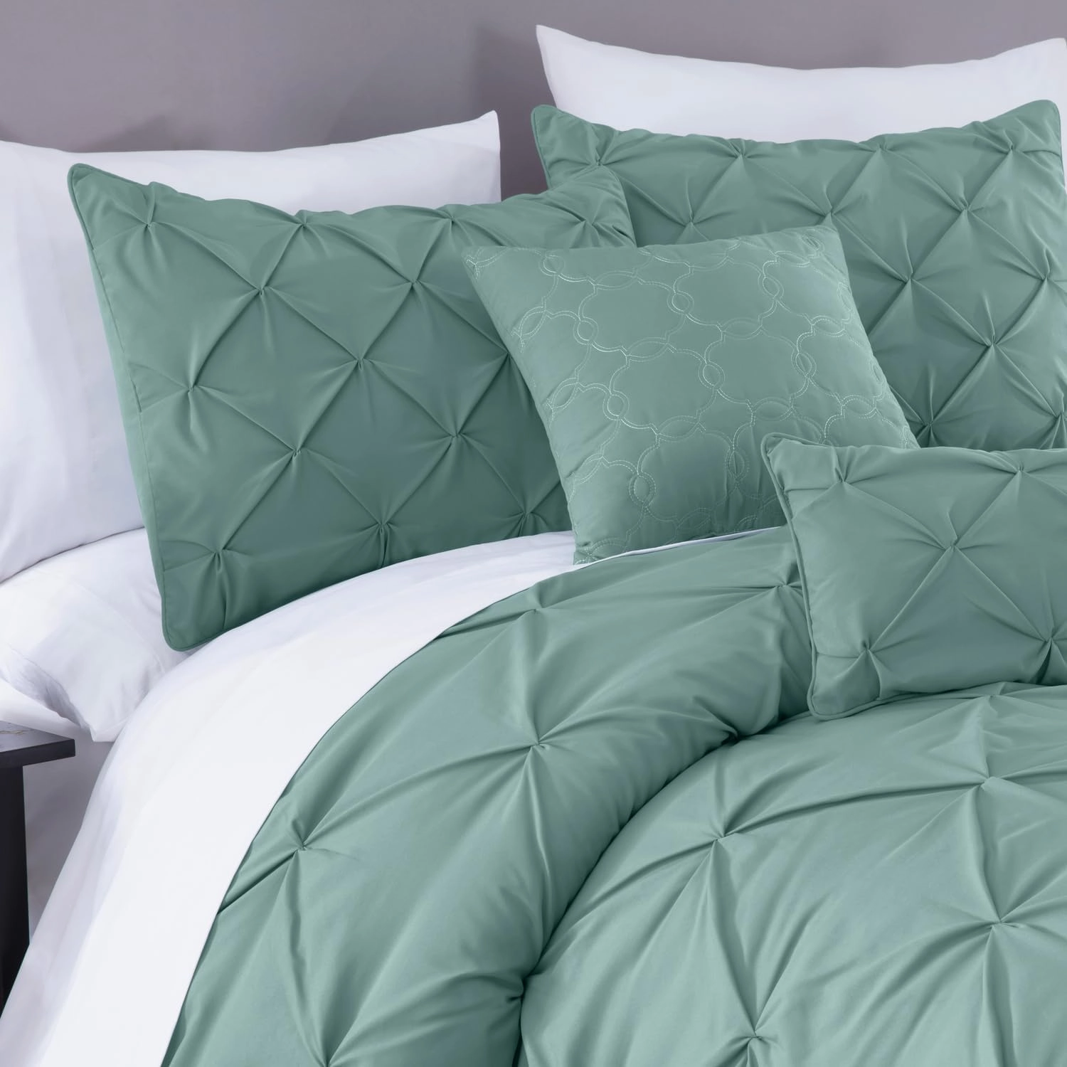 Chezmoi Collection Sydney 7-Piece Pinch Pleat Pintuck Bedding Comforter Set (King, Spa Blue)
