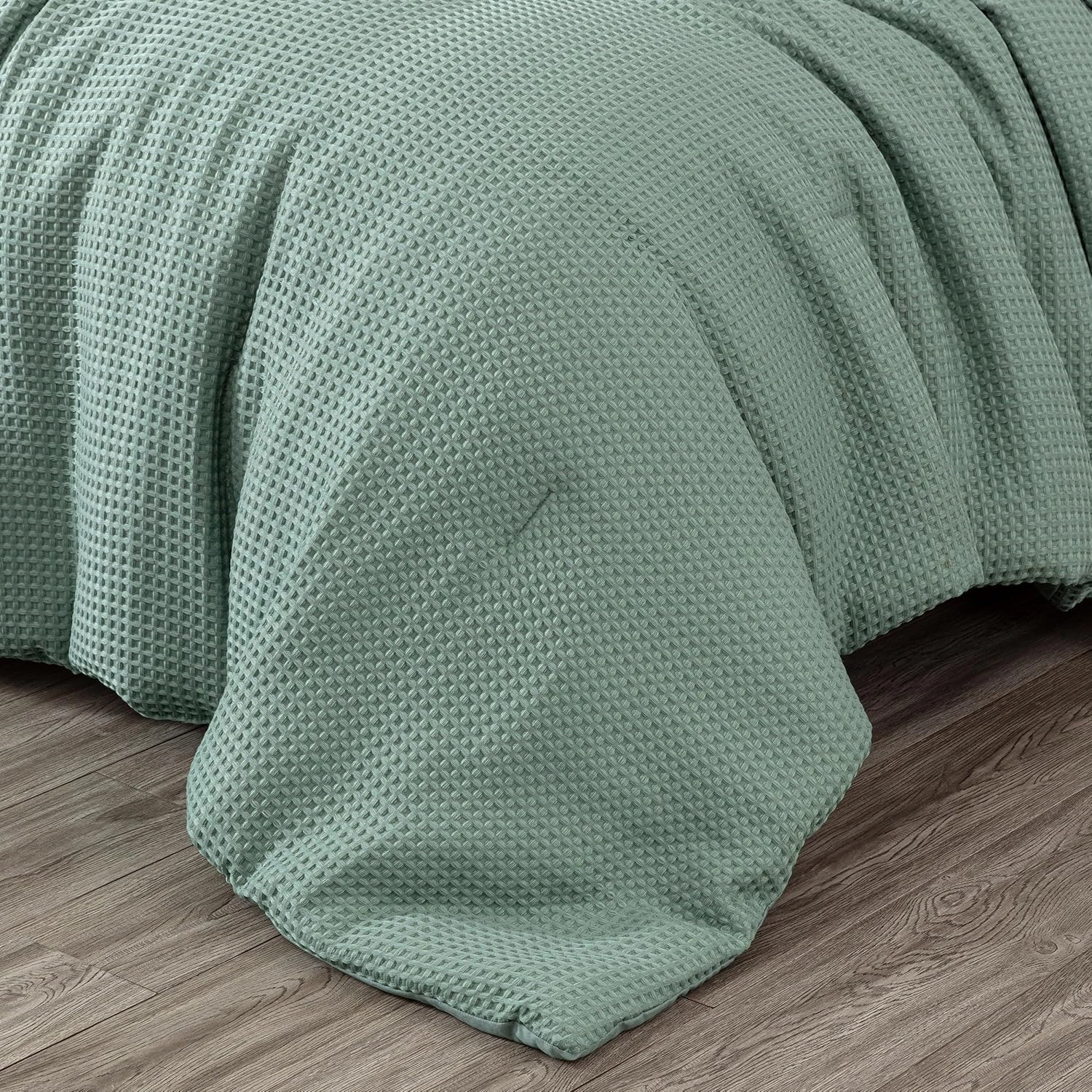 Chezmoi Collection Wilmer 3-Piece King Comforter Set, Sage Green, Soft and Cozy Lightweight Waffle Weave Comforter Bedding for All Season
