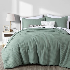 Chezmoi Collection Wilmer 3-Piece King Comforter Set, Sage Green, Soft and Cozy Lightweight Waffle Weave Comforter Bedding for All Season