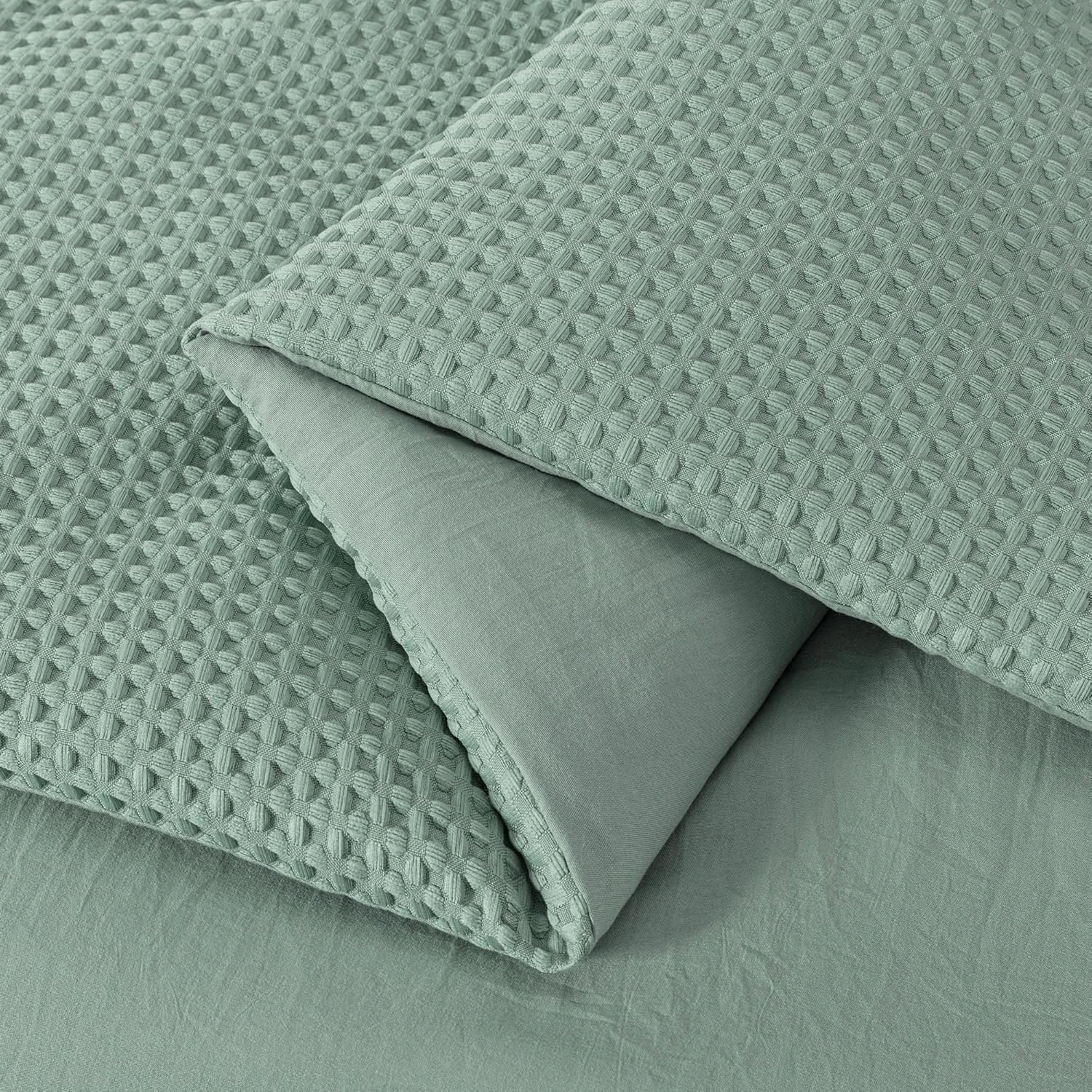 Chezmoi Collection Wilmer 3-Piece King Comforter Set, Sage Green, Soft and Cozy Lightweight Waffle Weave Comforter Bedding for All Season