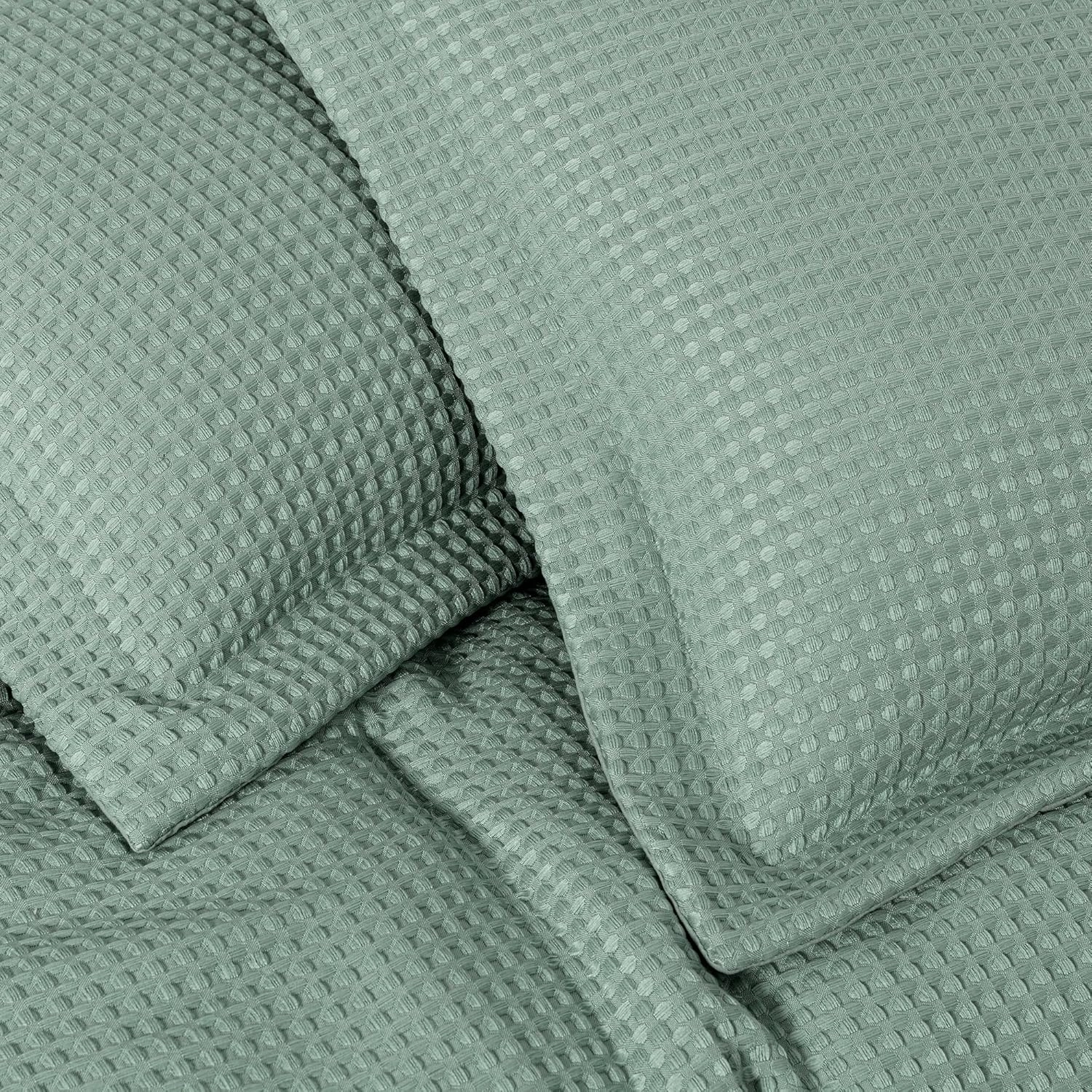 Chezmoi Collection Wilmer 3-Piece King Comforter Set, Sage Green, Soft and Cozy Lightweight Waffle Weave Comforter Bedding for All Season
