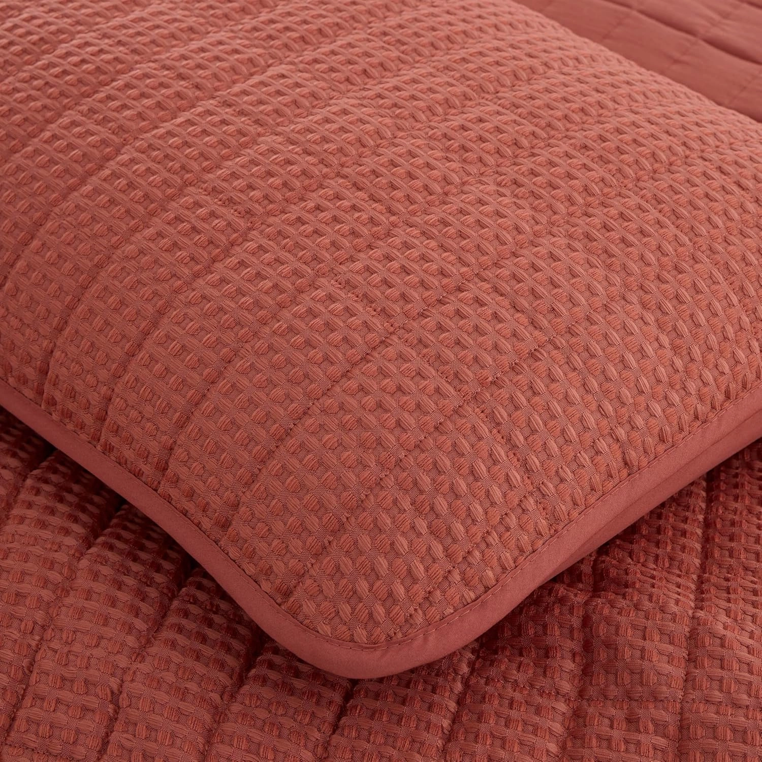 Chezmoi Collection Wilmer 3-Piece Waffle Quilt Set King Size, Terracotta, Soft and Cozy Waffle Weave Textured Lightweight Bedspread for All Season Quilt (110x98in)   2 King Pillow Shams