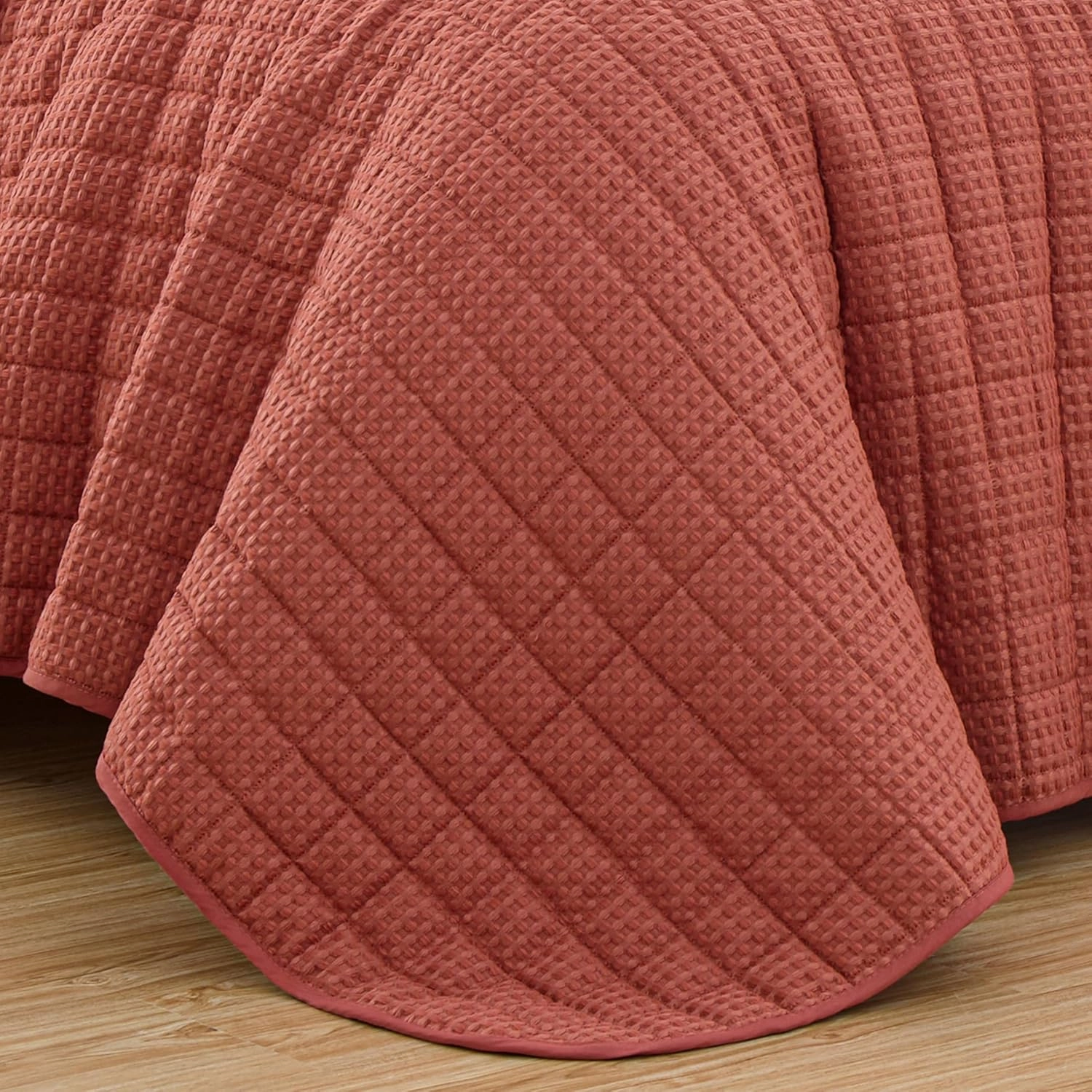 Chezmoi Collection Wilmer 3-Piece Waffle Quilt Set King Size, Terracotta, Soft and Cozy Waffle Weave Textured Lightweight Bedspread for All Season Quilt (110x98in)   2 King Pillow Shams