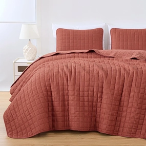 Chezmoi Collection Wilmer 3-Piece Waffle Quilt Set King Size, Terracotta, Soft and Cozy Waffle Weave Textured Lightweight Bedspread for All Season Quilt (110x98in)   2 King Pillow Shams