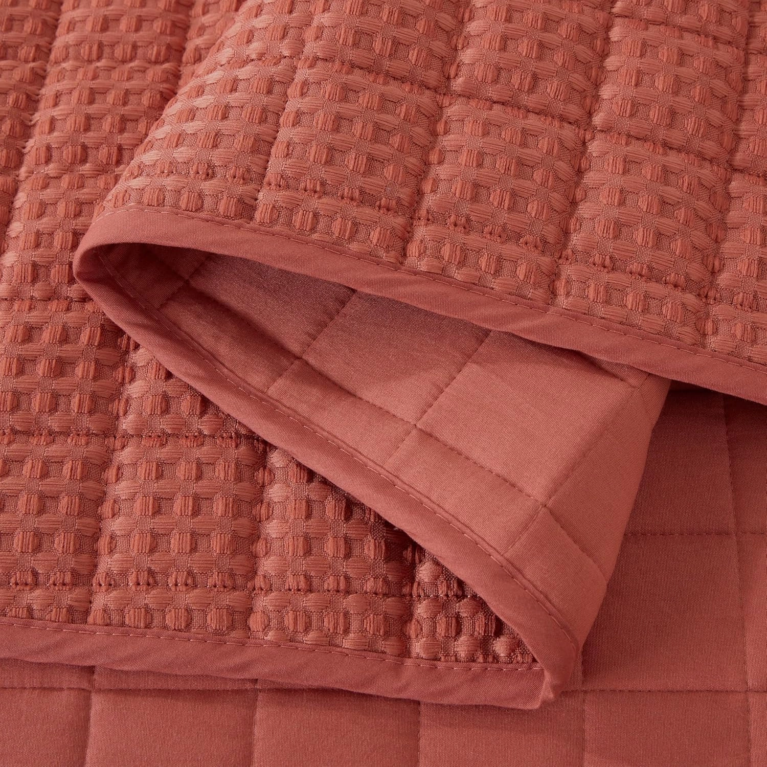 Chezmoi Collection Wilmer 3-Piece Waffle Quilt Set King Size, Terracotta, Soft and Cozy Waffle Weave Textured Lightweight Bedspread for All Season Quilt (110x98in)   2 King Pillow Shams