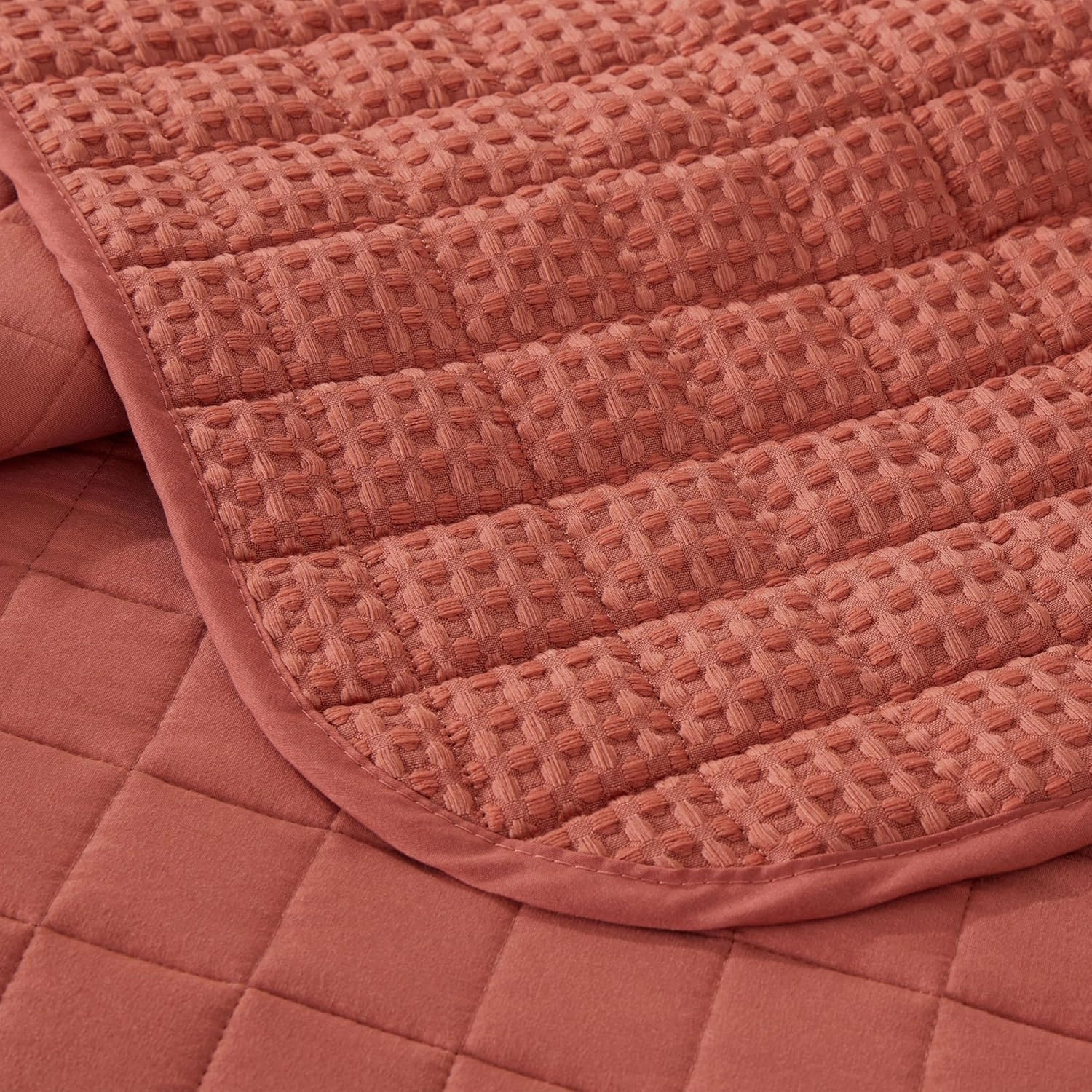 Chezmoi Collection Wilmer 3-Piece Waffle Quilt Set King Size, Terracotta, Soft and Cozy Waffle Weave Textured Lightweight Bedspread for All Season Quilt (110x98in)   2 King Pillow Shams