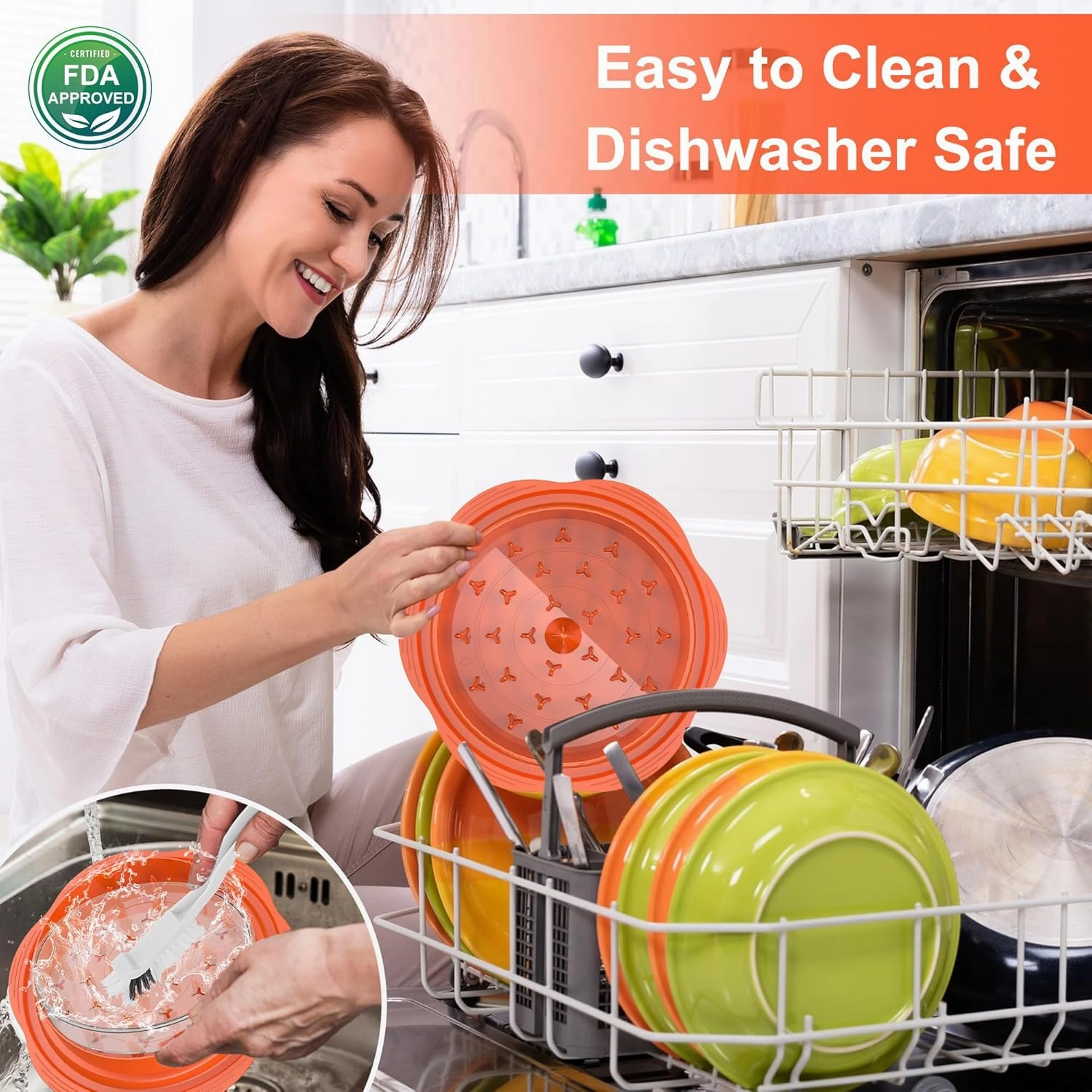 Chicken Shredder with Separate Plate, Large Meat Shredder Tool Twist with Transparent Lid&Brush, Visible Manual Chicken Breast Shredder, Dishwasher Safe, Ergonomic Handle, Easy to Clean (Orange)