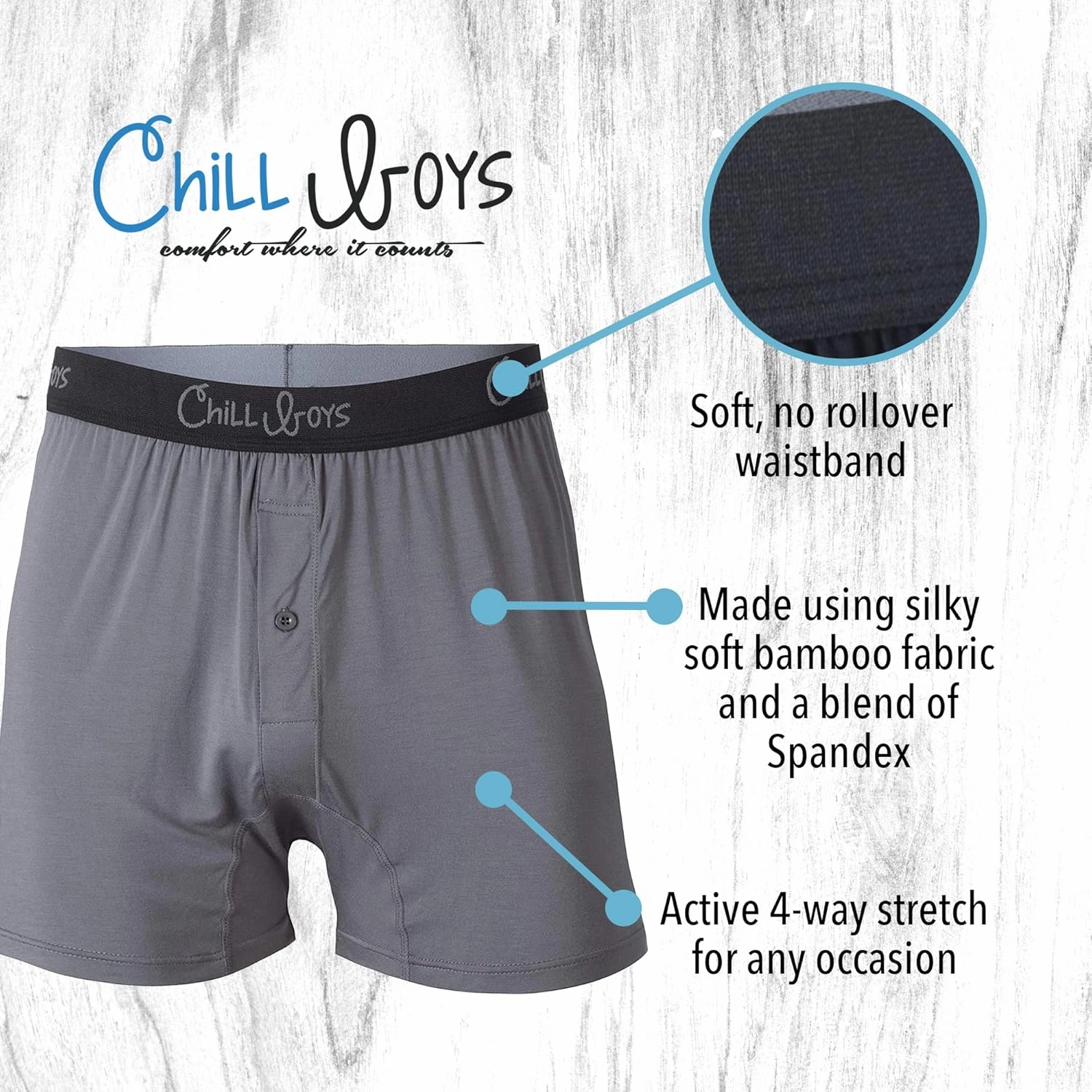Chill Boys Soft Viscose from Bamboo Boxers for Men - Cool Breathable Comfortable Men's Underwear - 3 Pack Boxer Shorts