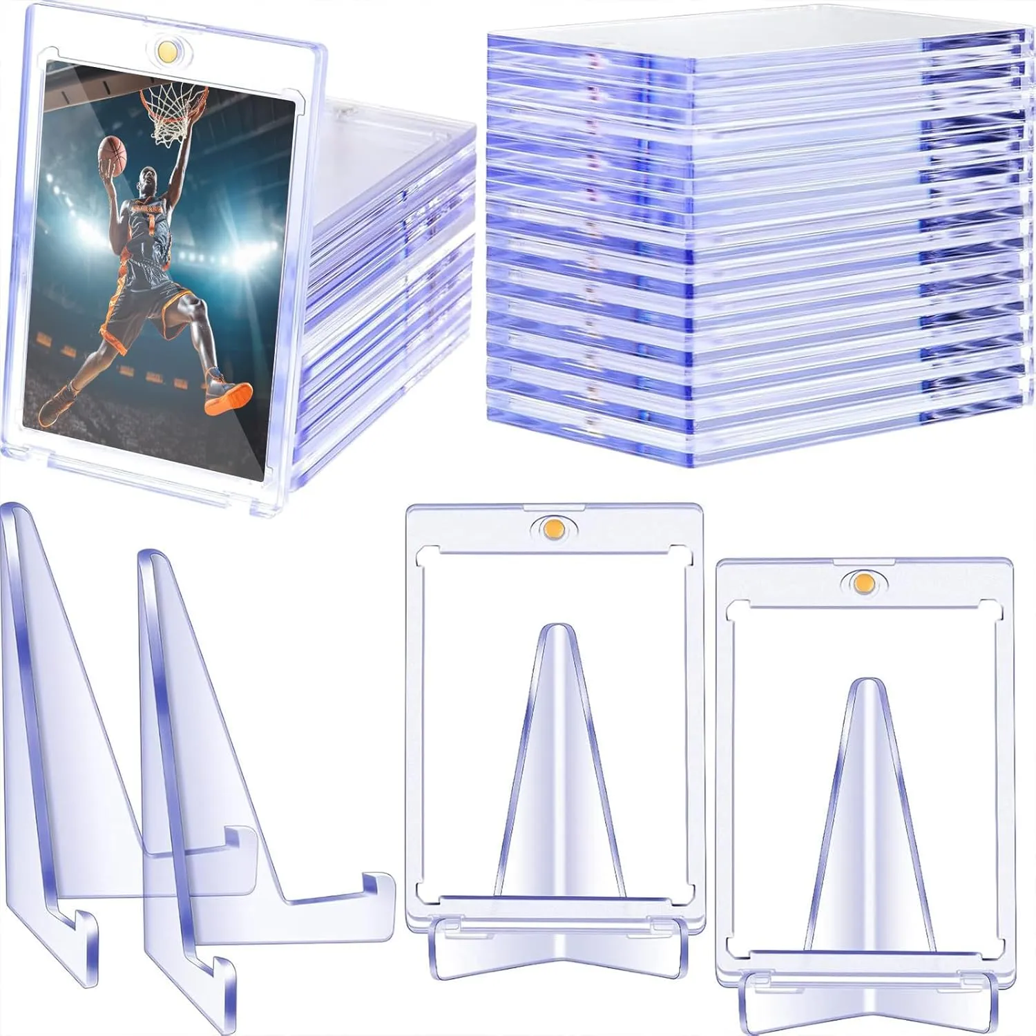 Chinco Magnetic Card Holders with Clear Acrylic Stands 35 Pt Clear Trading Cards Cases Protectors for Sports Baseball Basketball Cases Trading Display(15 Pieces)
